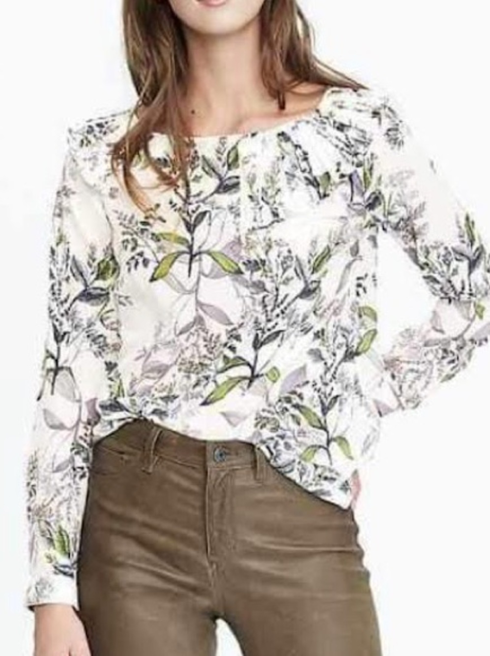 Banana Republic Josephine asymmetrical pleated collar blouse XS NWOT floral